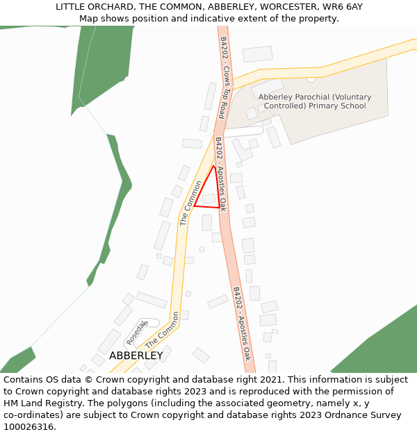 LITTLE ORCHARD, THE COMMON, ABBERLEY, WORCESTER, WR6 6AY: Location map and indicative extent of plot