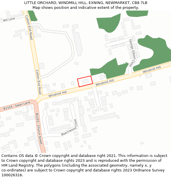 LITTLE ORCHARD, WINDMILL HILL, EXNING, NEWMARKET, CB8 7LB: Location map and indicative extent of plot