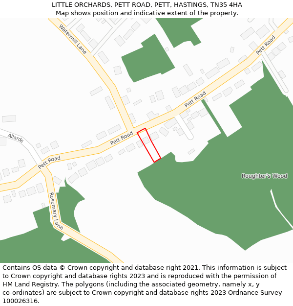 LITTLE ORCHARDS, PETT ROAD, PETT, HASTINGS, TN35 4HA: Location map and indicative extent of plot