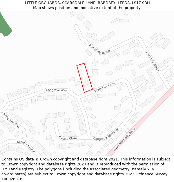 LITTLE ORCHARDS, SCARSDALE LANE, BARDSEY, LEEDS, LS17 9BH: Location map and indicative extent of plot