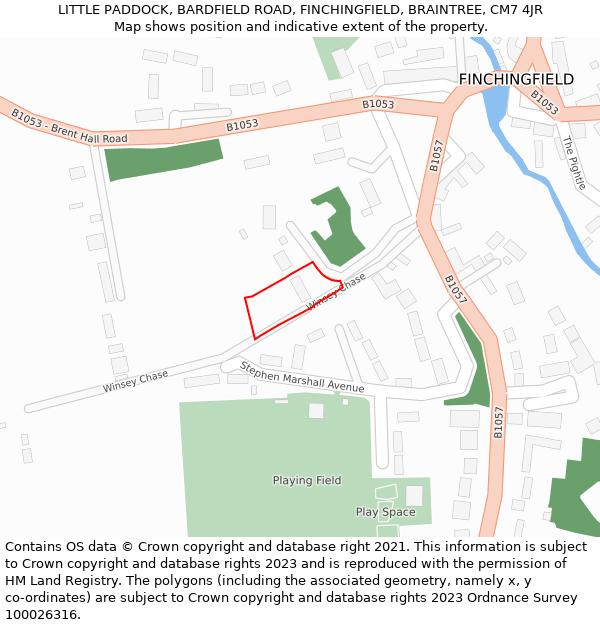 LITTLE PADDOCK, BARDFIELD ROAD, FINCHINGFIELD, BRAINTREE, CM7 4JR: Location map and indicative extent of plot