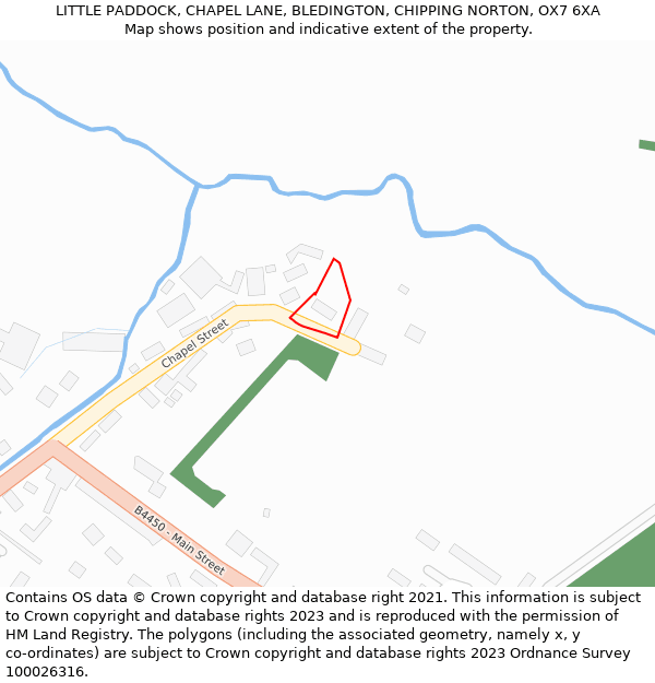 LITTLE PADDOCK, CHAPEL LANE, BLEDINGTON, CHIPPING NORTON, OX7 6XA: Location map and indicative extent of plot