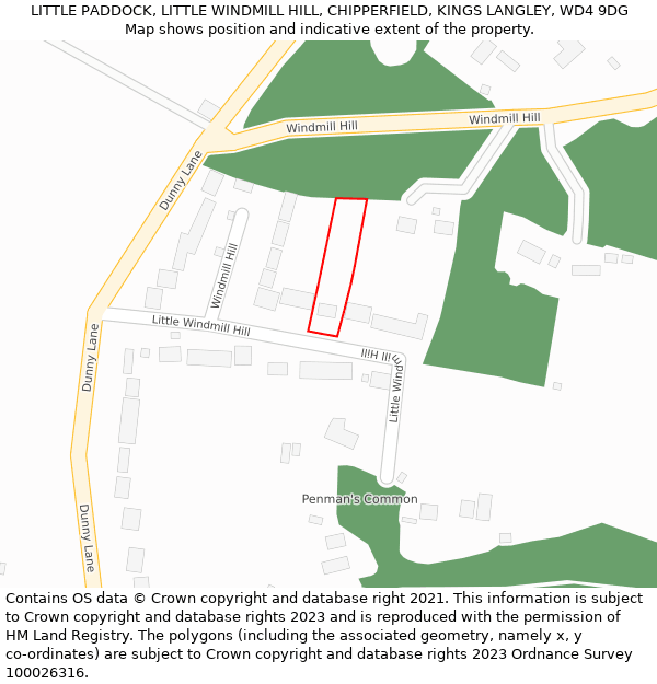 LITTLE PADDOCK, LITTLE WINDMILL HILL, CHIPPERFIELD, KINGS LANGLEY, WD4 9DG: Location map and indicative extent of plot
