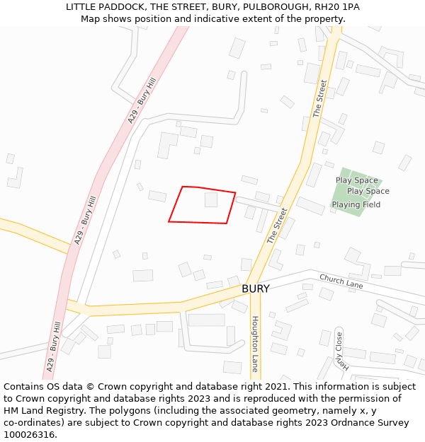 LITTLE PADDOCK, THE STREET, BURY, PULBOROUGH, RH20 1PA: Location map and indicative extent of plot