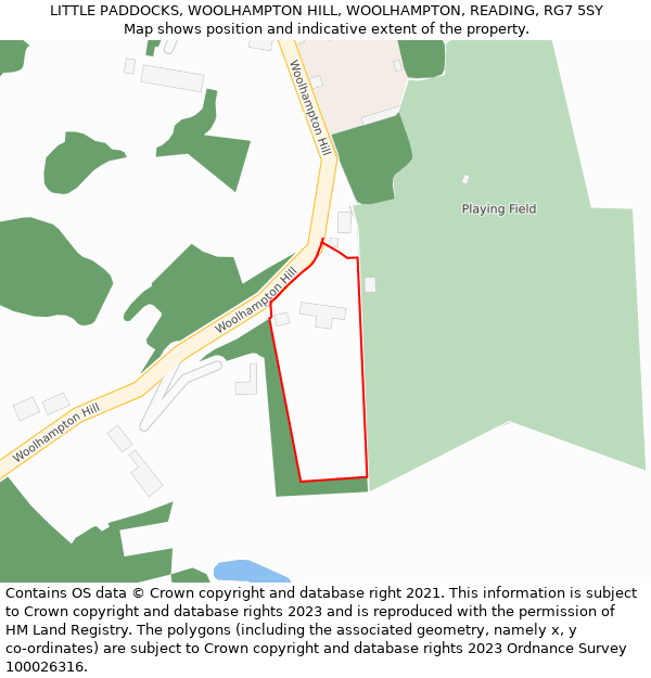 LITTLE PADDOCKS, WOOLHAMPTON HILL, WOOLHAMPTON, READING, RG7 5SY: Location map and indicative extent of plot