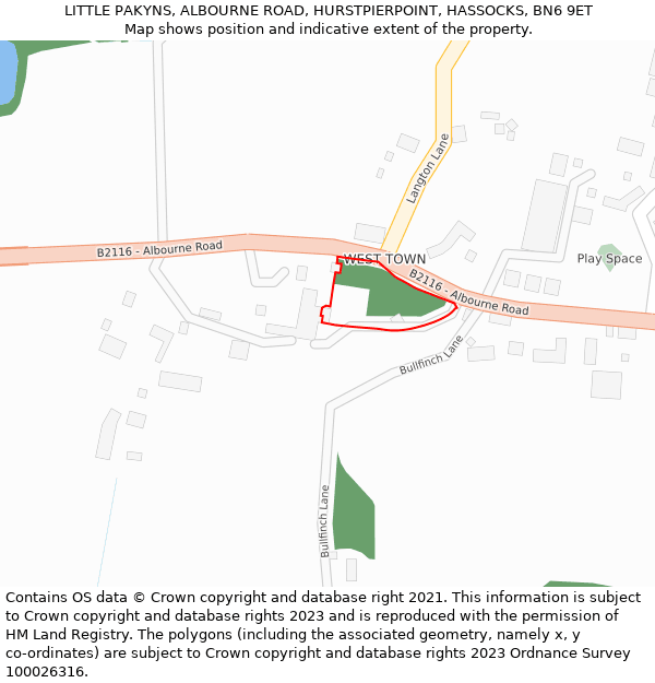 LITTLE PAKYNS, ALBOURNE ROAD, HURSTPIERPOINT, HASSOCKS, BN6 9ET: Location map and indicative extent of plot