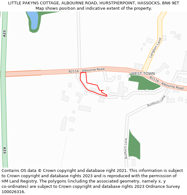 LITTLE PAKYNS COTTAGE, ALBOURNE ROAD, HURSTPIERPOINT, HASSOCKS, BN6 9ET: Location map and indicative extent of plot