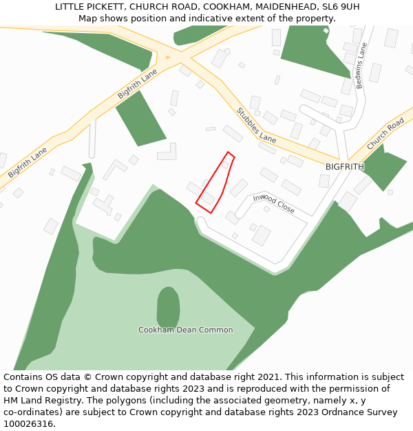 LITTLE PICKETT, CHURCH ROAD, COOKHAM, MAIDENHEAD, SL6 9UH: Location map and indicative extent of plot
