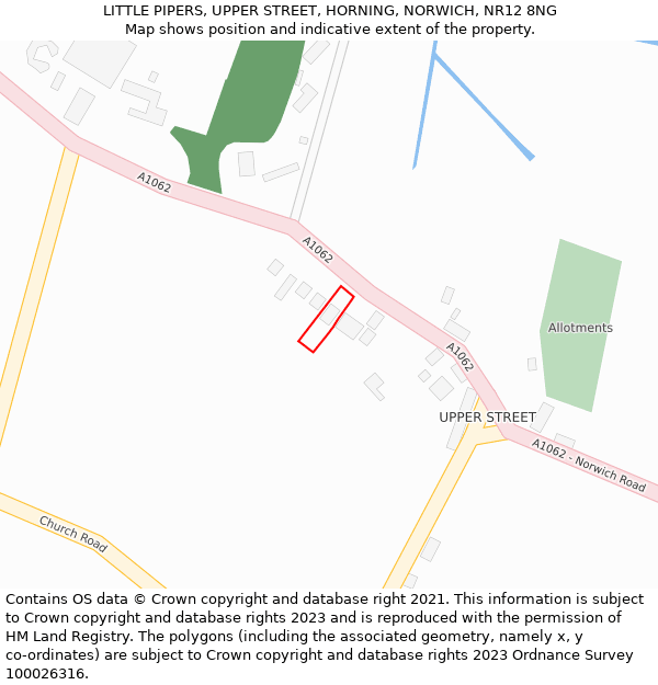 LITTLE PIPERS, UPPER STREET, HORNING, NORWICH, NR12 8NG: Location map and indicative extent of plot
