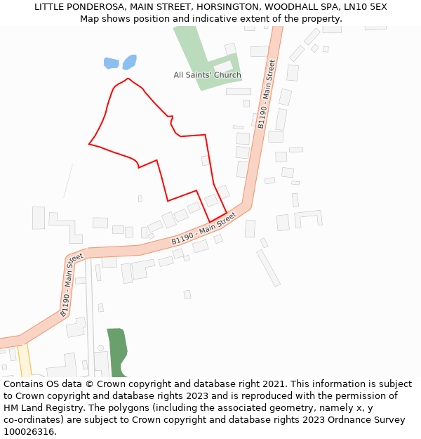 LITTLE PONDEROSA, MAIN STREET, HORSINGTON, WOODHALL SPA, LN10 5EX: Location map and indicative extent of plot