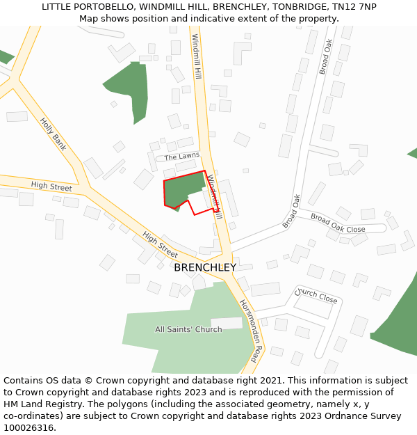 LITTLE PORTOBELLO, WINDMILL HILL, BRENCHLEY, TONBRIDGE, TN12 7NP: Location map and indicative extent of plot