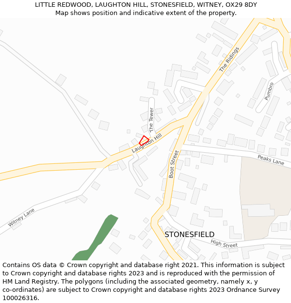 LITTLE REDWOOD, LAUGHTON HILL, STONESFIELD, WITNEY, OX29 8DY: Location map and indicative extent of plot