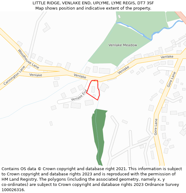 LITTLE RIDGE, VENLAKE END, UPLYME, LYME REGIS, DT7 3SF: Location map and indicative extent of plot
