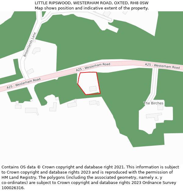 LITTLE RIPSWOOD, WESTERHAM ROAD, OXTED, RH8 0SW: Location map and indicative extent of plot