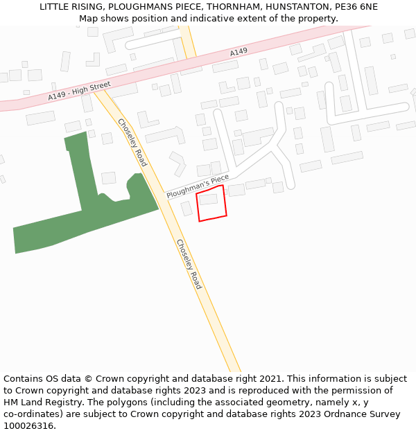 LITTLE RISING, PLOUGHMANS PIECE, THORNHAM, HUNSTANTON, PE36 6NE: Location map and indicative extent of plot