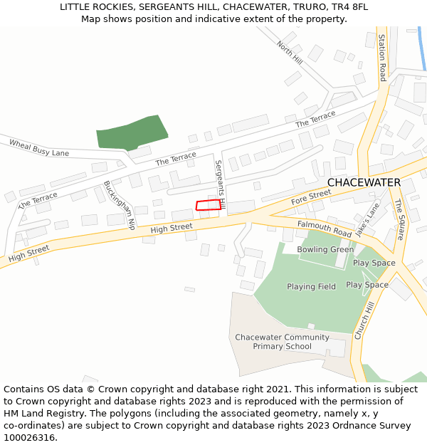 LITTLE ROCKIES, SERGEANTS HILL, CHACEWATER, TRURO, TR4 8FL: Location map and indicative extent of plot