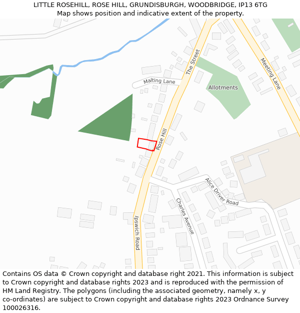 LITTLE ROSEHILL, ROSE HILL, GRUNDISBURGH, WOODBRIDGE, IP13 6TG: Location map and indicative extent of plot