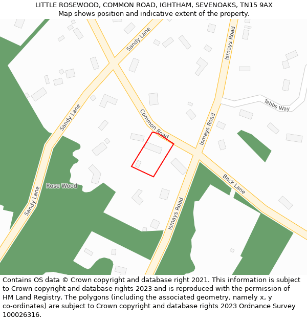 LITTLE ROSEWOOD, COMMON ROAD, IGHTHAM, SEVENOAKS, TN15 9AX: Location map and indicative extent of plot