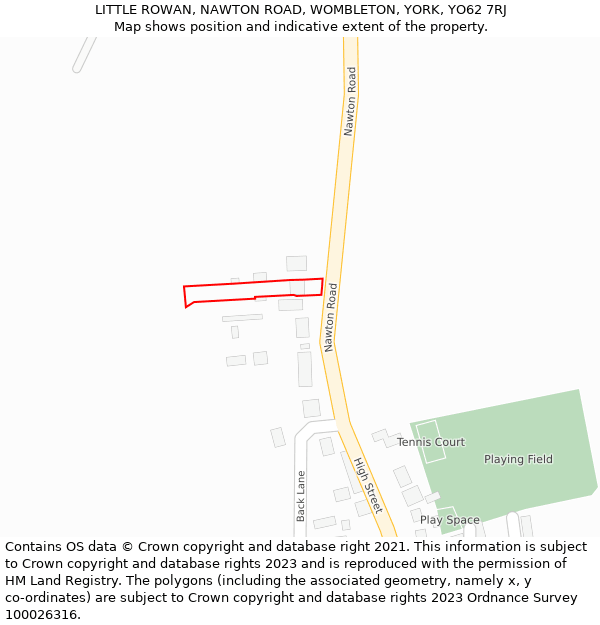 LITTLE ROWAN, NAWTON ROAD, WOMBLETON, YORK, YO62 7RJ: Location map and indicative extent of plot