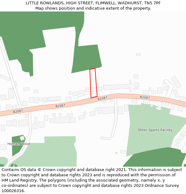 LITTLE ROWLANDS, HIGH STREET, FLIMWELL, WADHURST, TN5 7PF: Location map and indicative extent of plot