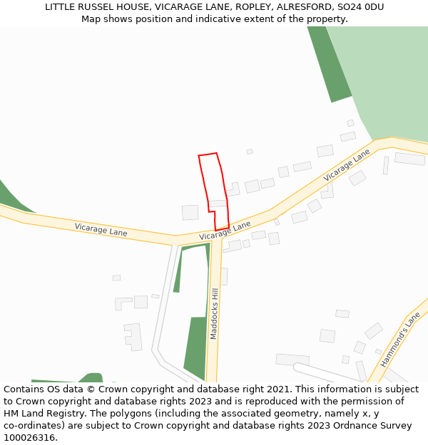 LITTLE RUSSEL HOUSE, VICARAGE LANE, ROPLEY, ALRESFORD, SO24 0DU: Location map and indicative extent of plot