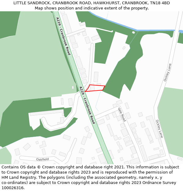 LITTLE SANDROCK, CRANBROOK ROAD, HAWKHURST, CRANBROOK, TN18 4BD: Location map and indicative extent of plot