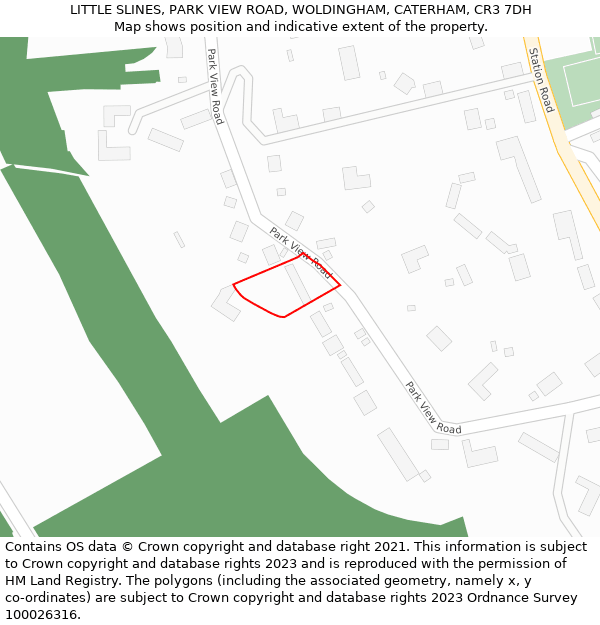 LITTLE SLINES, PARK VIEW ROAD, WOLDINGHAM, CATERHAM, CR3 7DH: Location map and indicative extent of plot