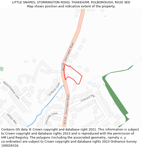 LITTLE SNAPES, STORRINGTON ROAD, THAKEHAM, PULBOROUGH, RH20 3ED: Location map and indicative extent of plot