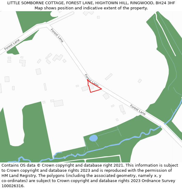 LITTLE SOMBORNE COTTAGE, FOREST LANE, HIGHTOWN HILL, RINGWOOD, BH24 3HF: Location map and indicative extent of plot