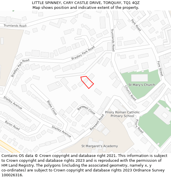 LITTLE SPINNEY, CARY CASTLE DRIVE, TORQUAY, TQ1 4QZ: Location map and indicative extent of plot