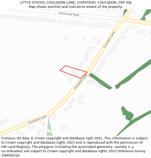 LITTLE STOCKS, COULSDON LANE, CHIPSTEAD, COULSDON, CR5 3QJ: Location map and indicative extent of plot