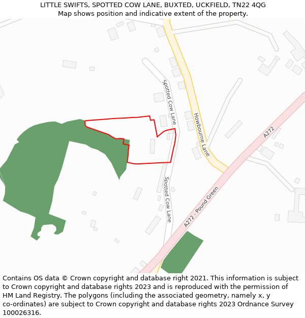 LITTLE SWIFTS, SPOTTED COW LANE, BUXTED, UCKFIELD, TN22 4QG: Location map and indicative extent of plot