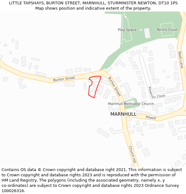 LITTLE TAPSHAYS, BURTON STREET, MARNHULL, STURMINSTER NEWTON, DT10 1PS: Location map and indicative extent of plot