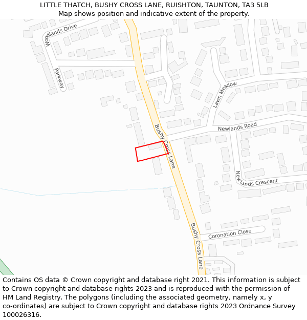 LITTLE THATCH, BUSHY CROSS LANE, RUISHTON, TAUNTON, TA3 5LB: Location map and indicative extent of plot