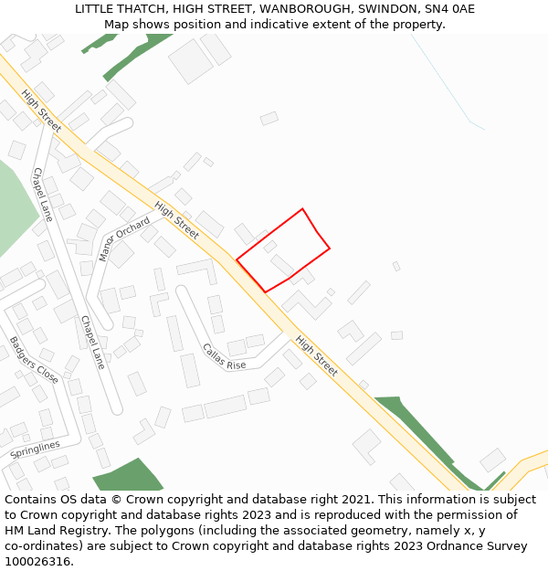 LITTLE THATCH, HIGH STREET, WANBOROUGH, SWINDON, SN4 0AE: Location map and indicative extent of plot