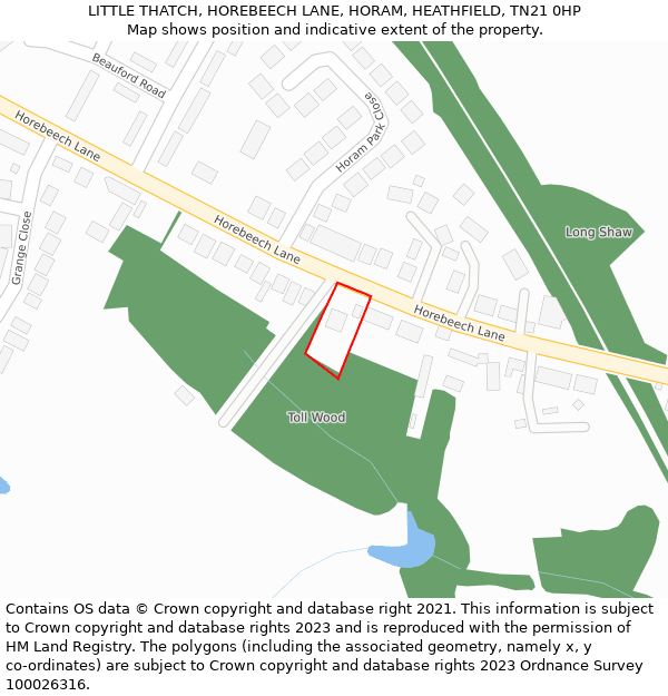 LITTLE THATCH, HOREBEECH LANE, HORAM, HEATHFIELD, TN21 0HP: Location map and indicative extent of plot