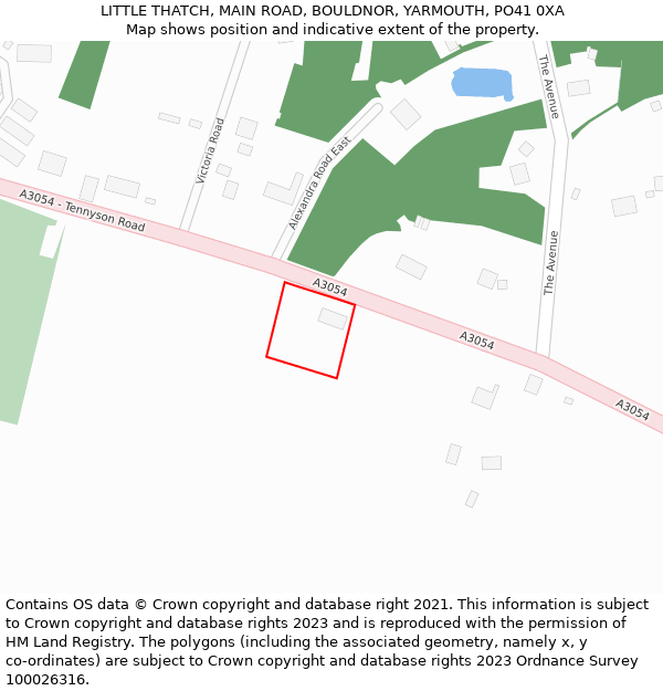 LITTLE THATCH, MAIN ROAD, BOULDNOR, YARMOUTH, PO41 0XA: Location map and indicative extent of plot