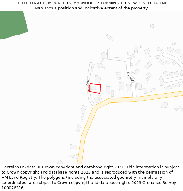 LITTLE THATCH, MOUNTERS, MARNHULL, STURMINSTER NEWTON, DT10 1NR: Location map and indicative extent of plot