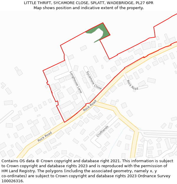 LITTLE THRIFT, SYCAMORE CLOSE, SPLATT, WADEBRIDGE, PL27 6PR: Location map and indicative extent of plot