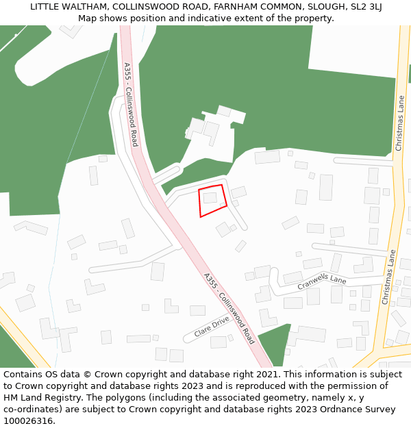 LITTLE WALTHAM, COLLINSWOOD ROAD, FARNHAM COMMON, SLOUGH, SL2 3LJ: Location map and indicative extent of plot