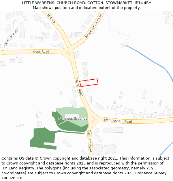 LITTLE WARRENS, CHURCH ROAD, COTTON, STOWMARKET, IP14 4RA: Location map and indicative extent of plot