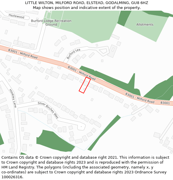 LITTLE WILTON, MILFORD ROAD, ELSTEAD, GODALMING, GU8 6HZ: Location map and indicative extent of plot