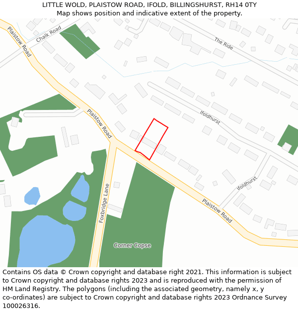 LITTLE WOLD, PLAISTOW ROAD, IFOLD, BILLINGSHURST, RH14 0TY: Location map and indicative extent of plot