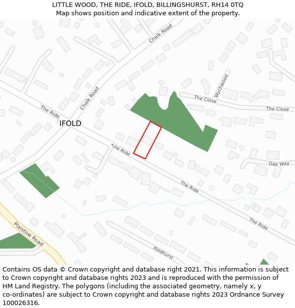 LITTLE WOOD, THE RIDE, IFOLD, BILLINGSHURST, RH14 0TQ: Location map and indicative extent of plot