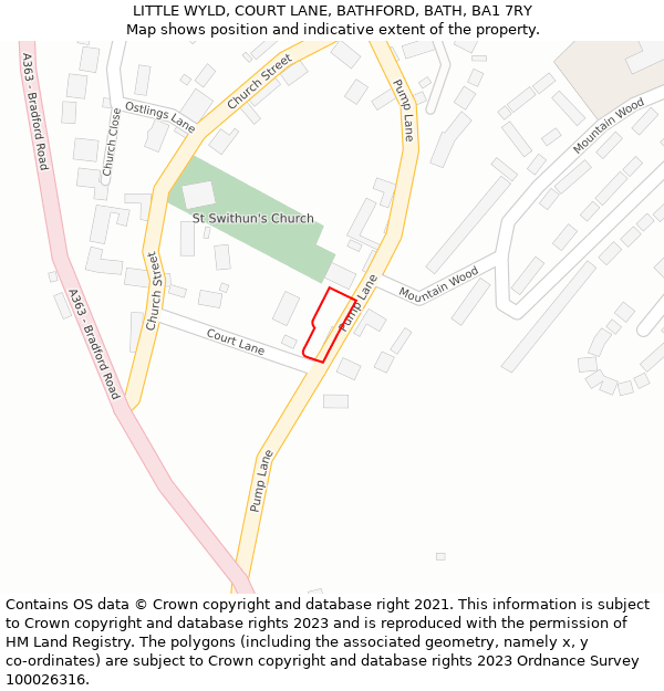 LITTLE WYLD, COURT LANE, BATHFORD, BATH, BA1 7RY: Location map and indicative extent of plot