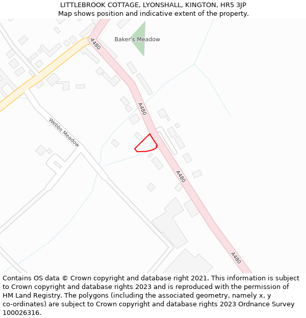 LITTLEBROOK COTTAGE, LYONSHALL, KINGTON, HR5 3JP: Location map and indicative extent of plot