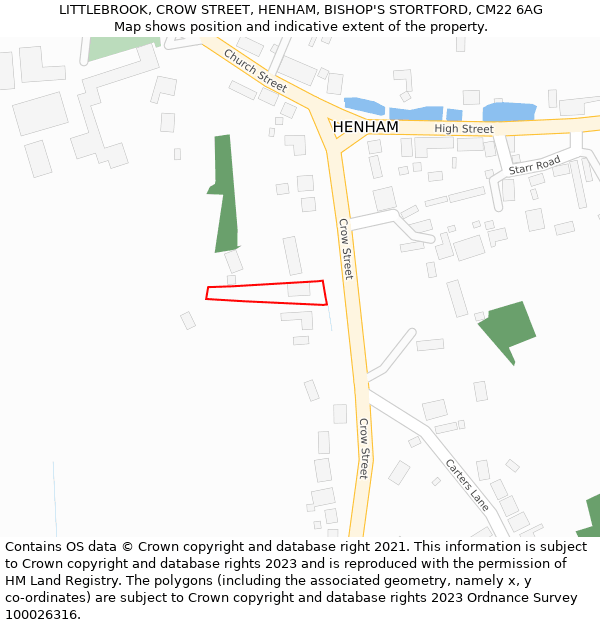 LITTLEBROOK, CROW STREET, HENHAM, BISHOP'S STORTFORD, CM22 6AG: Location map and indicative extent of plot