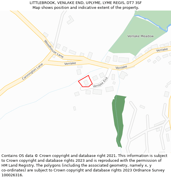 LITTLEBROOK, VENLAKE END, UPLYME, LYME REGIS, DT7 3SF: Location map and indicative extent of plot
