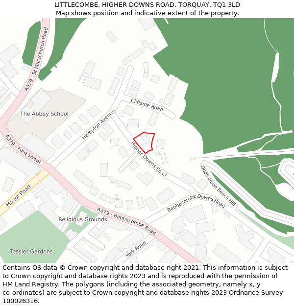 LITTLECOMBE, HIGHER DOWNS ROAD, TORQUAY, TQ1 3LD: Location map and indicative extent of plot