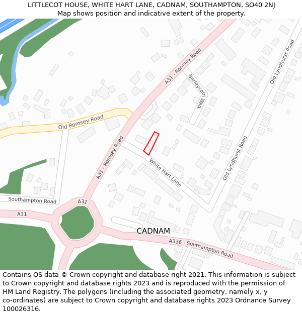 LITTLECOT HOUSE, WHITE HART LANE, CADNAM, SOUTHAMPTON, SO40 2NJ: Location map and indicative extent of plot